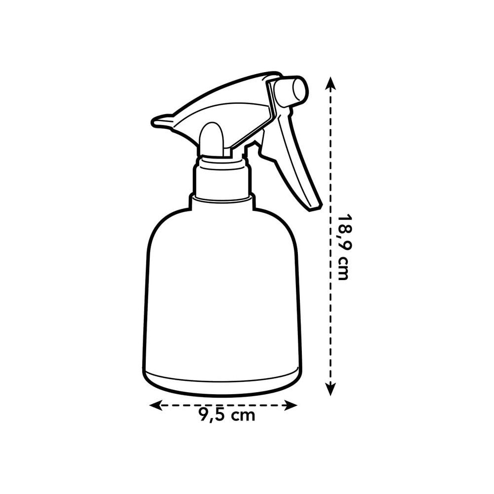 Illustration eines Sprühflaschen-Grundrisses mit Maßen 18,9 cm Höhe und 9,5 cm Breite.