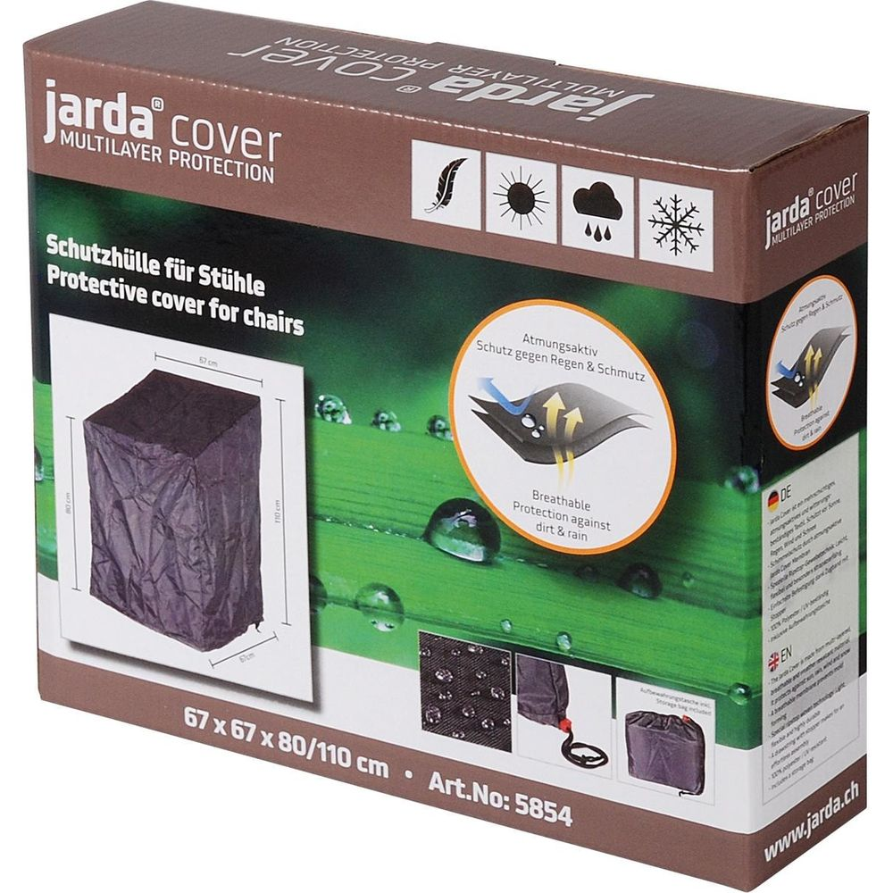Verpackung für eine Stuhl-Schutzhülle mit Maßen 67x67x80/110cm.