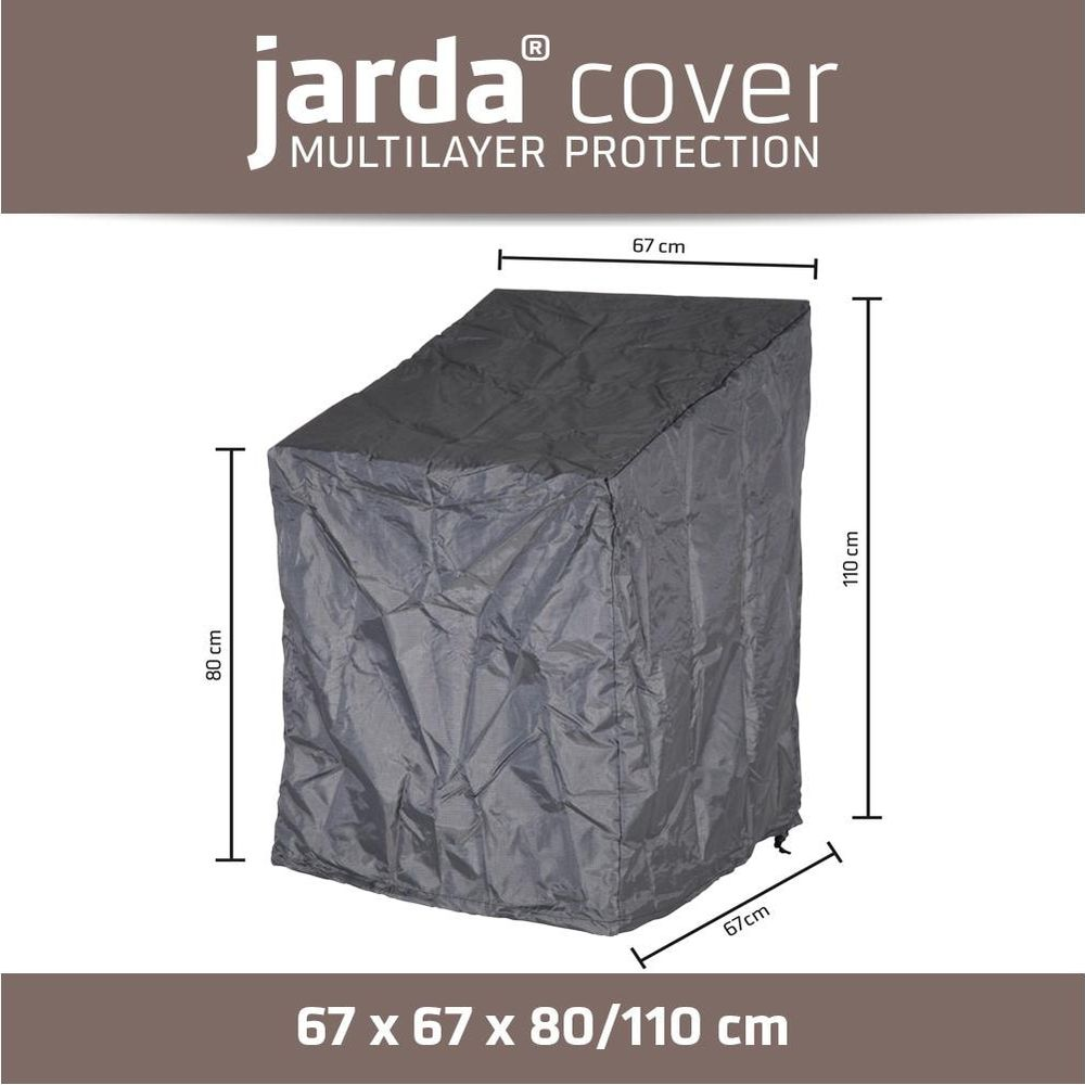 Grauer Schutzbezug für Gartenmöbel mit Maßen 67x67x80/110 cm.