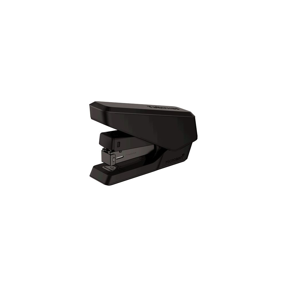Schwarzer Stapler mit Microban-Logo auf weißem Hintergrund.