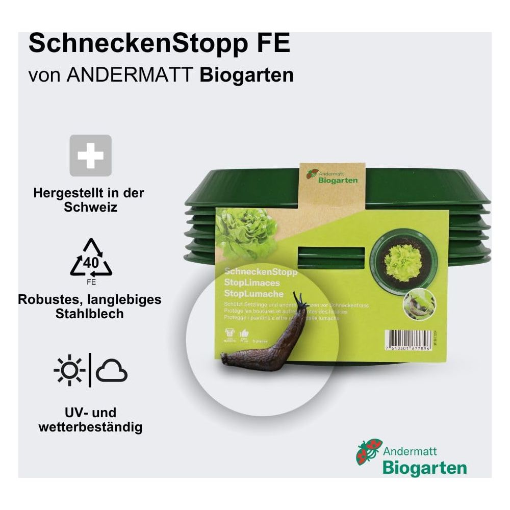 Fermacarrocci verdi di ANDERMATT Biogarten con lattuga e una lumaca.