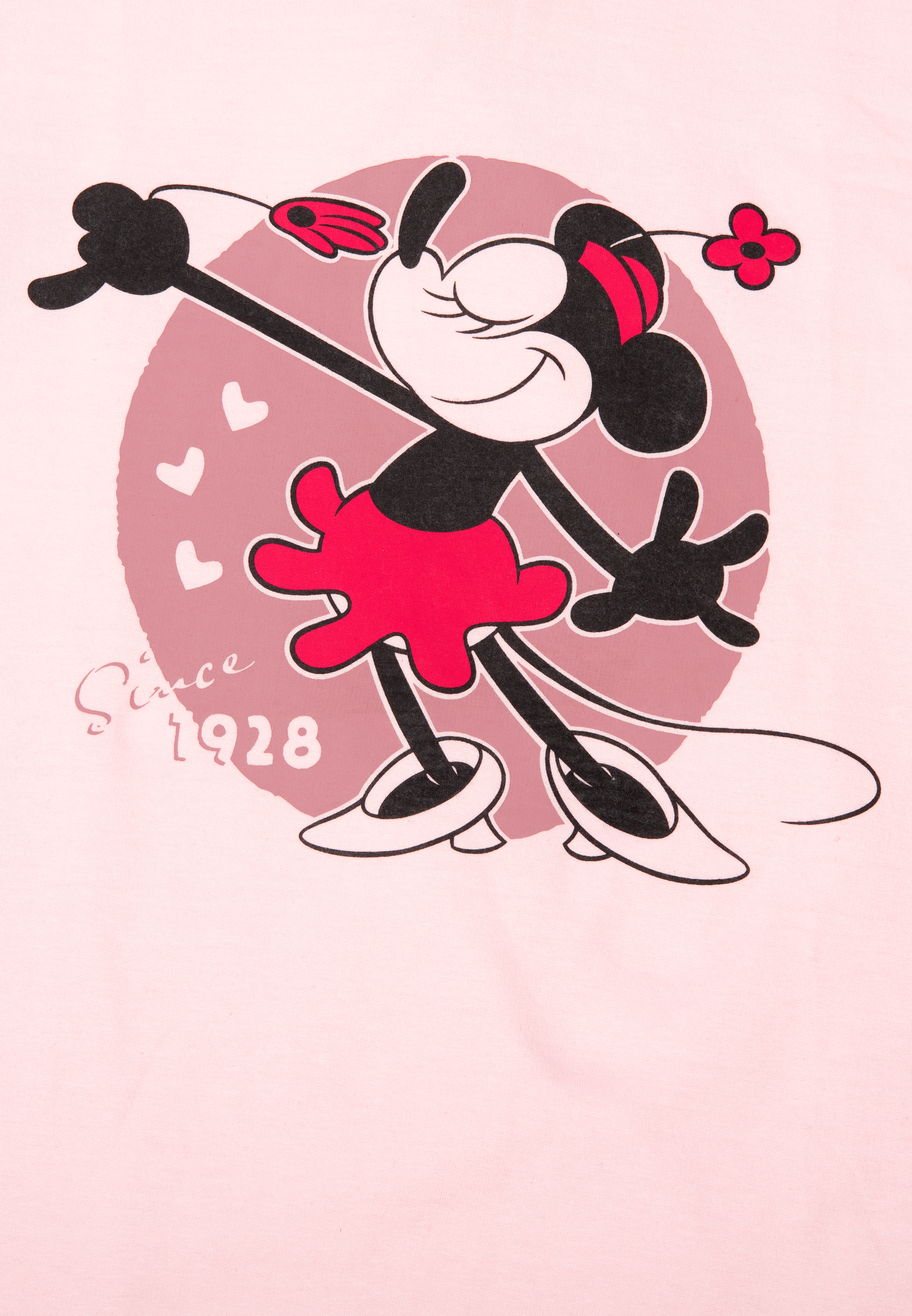 Minnie Maus mit Blumen und Herzen, seit 1928.