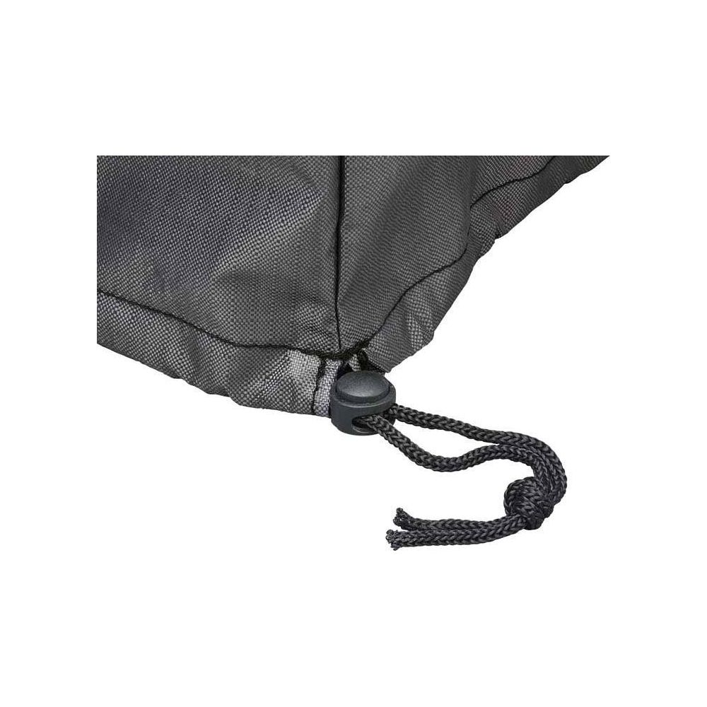 Grauer Stoff mit Kordelzug und Stopper, Nahaufnahme