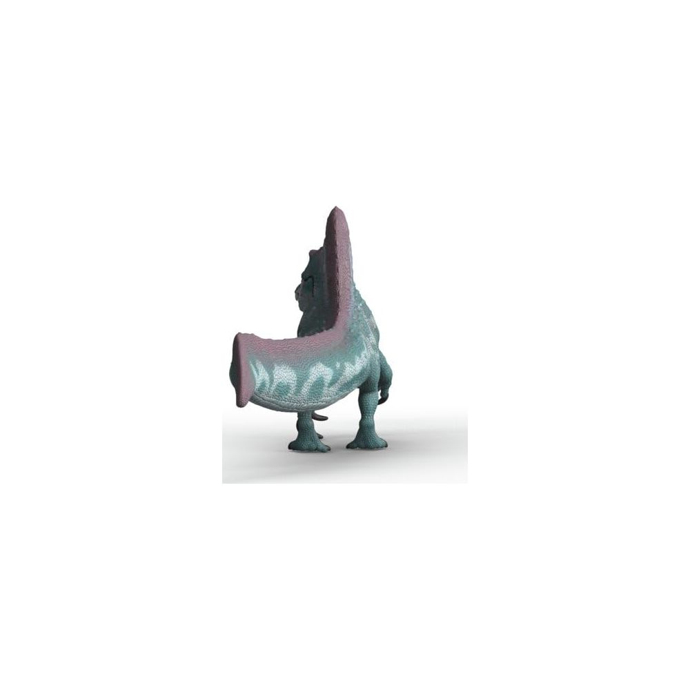 Ein türkisfarbener Dinosaurier mit einem großen, nach hinten gebogenen Segel.