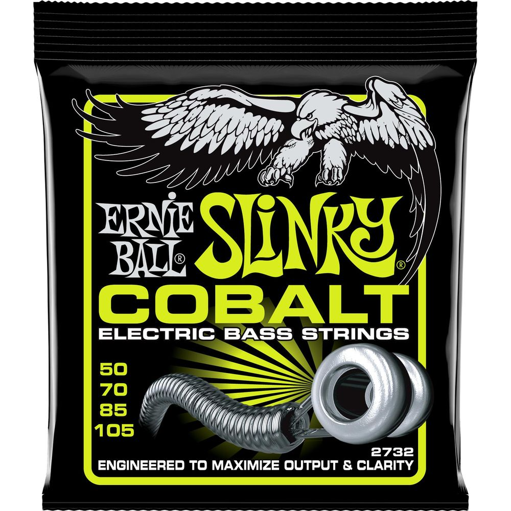 Packung Ernie Ball Slinky Cobalt E-Bass-Saiten mit Adler-Logo.