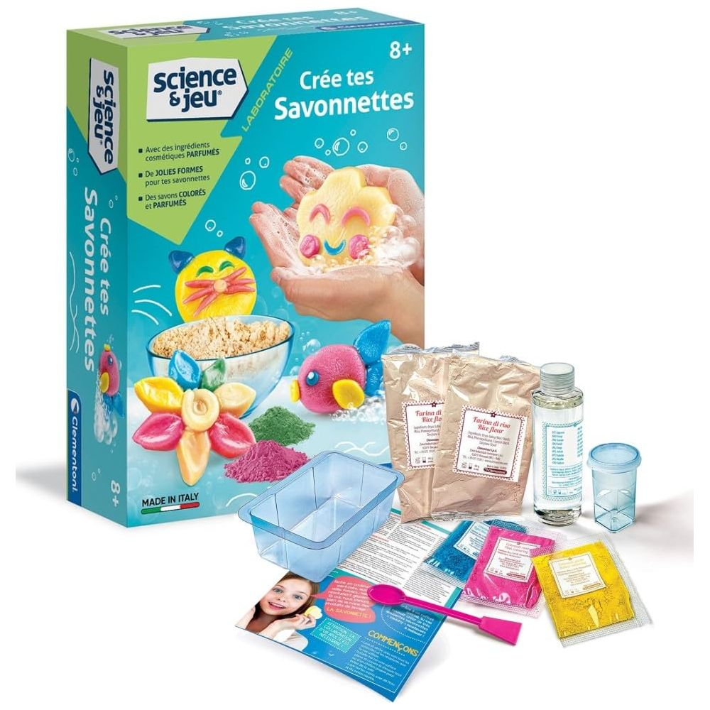 Ein Seifen-Set zum Selbermachen mit Pulvern, Formen und Anleitungen.