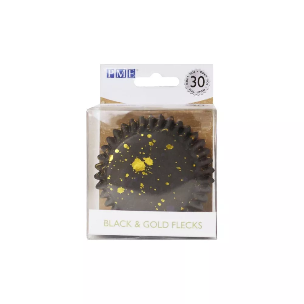 Schwarzer Muffinförmchen-Pack mit goldfarbenen Sprenkeln, 30 Stück.