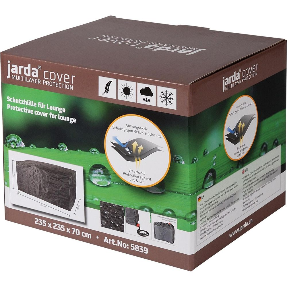 Verpackung für Jarda Cover: Schutzhülle für Lounge, atmungsaktiv, schützt vor Regen und Schmutz.