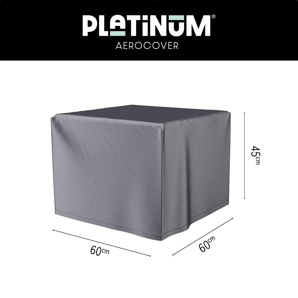 Graue Tischabdeckung, 60x60x45cm, mit Platinum Aerocover Logo.