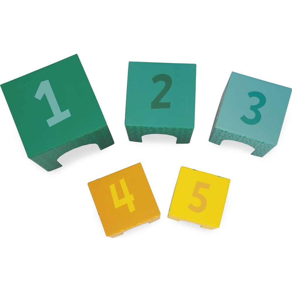 Blocs de chiffres verts et jaunes 1-5 sur fond blanc.