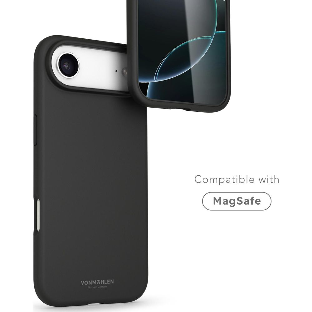 Schwarze Handyhülle mit MagSafe-Kompatibilität und Markenlogo.