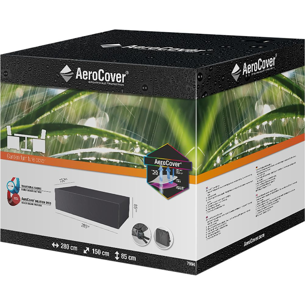 AeroCover Gartenmöbelabdeckung, schwarz, Maße 280x150x85 cm.