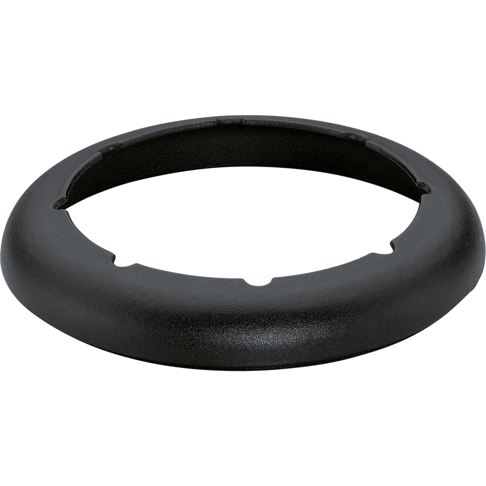 Ein schwarzer, ovaler Ring mit Aussparungen im oberen Bereich.