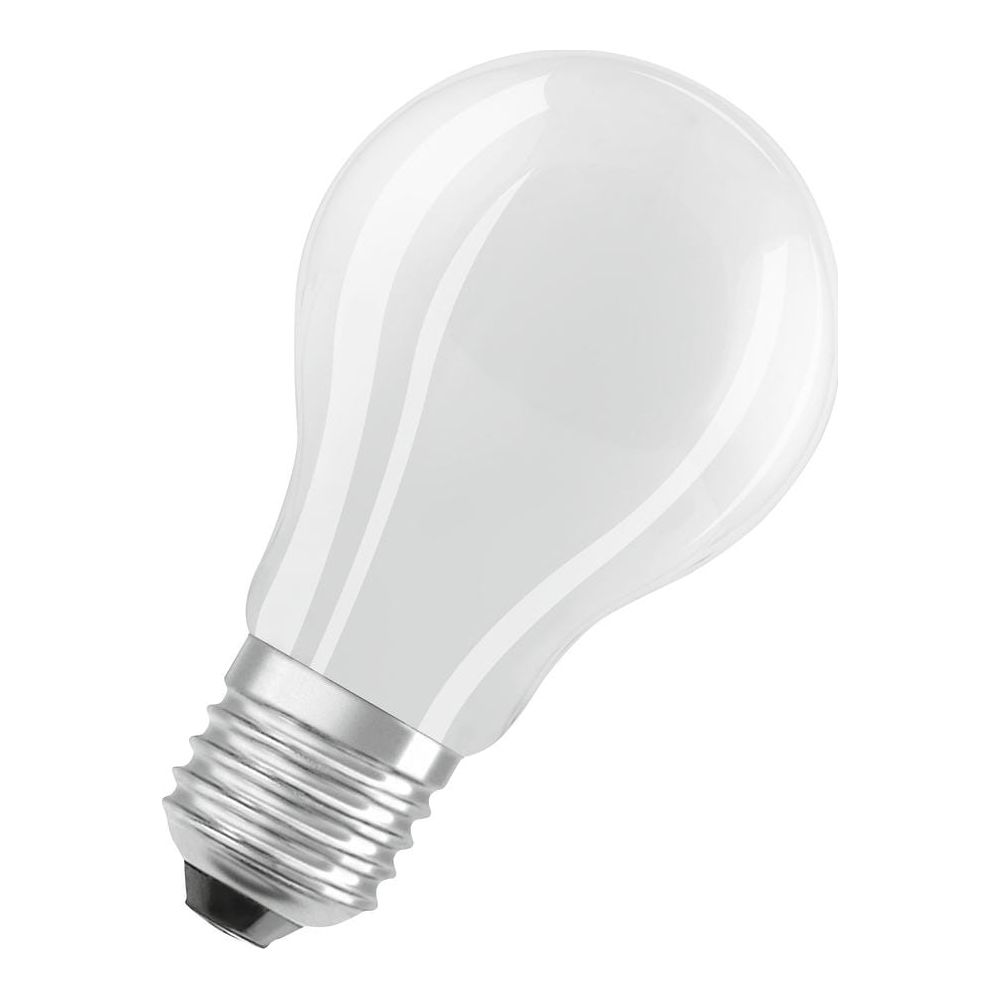 Una lampadina bianca con base metallica su sfondo bianco.