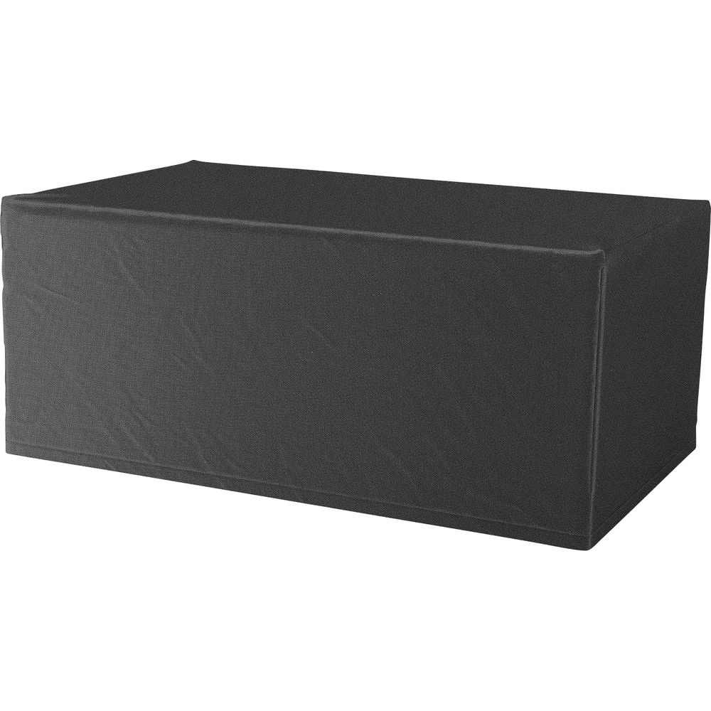 Schwarze rechteckige Abdeckung für einen Tisch oder ein Möbelstück, auf weißem Hintergrund.
