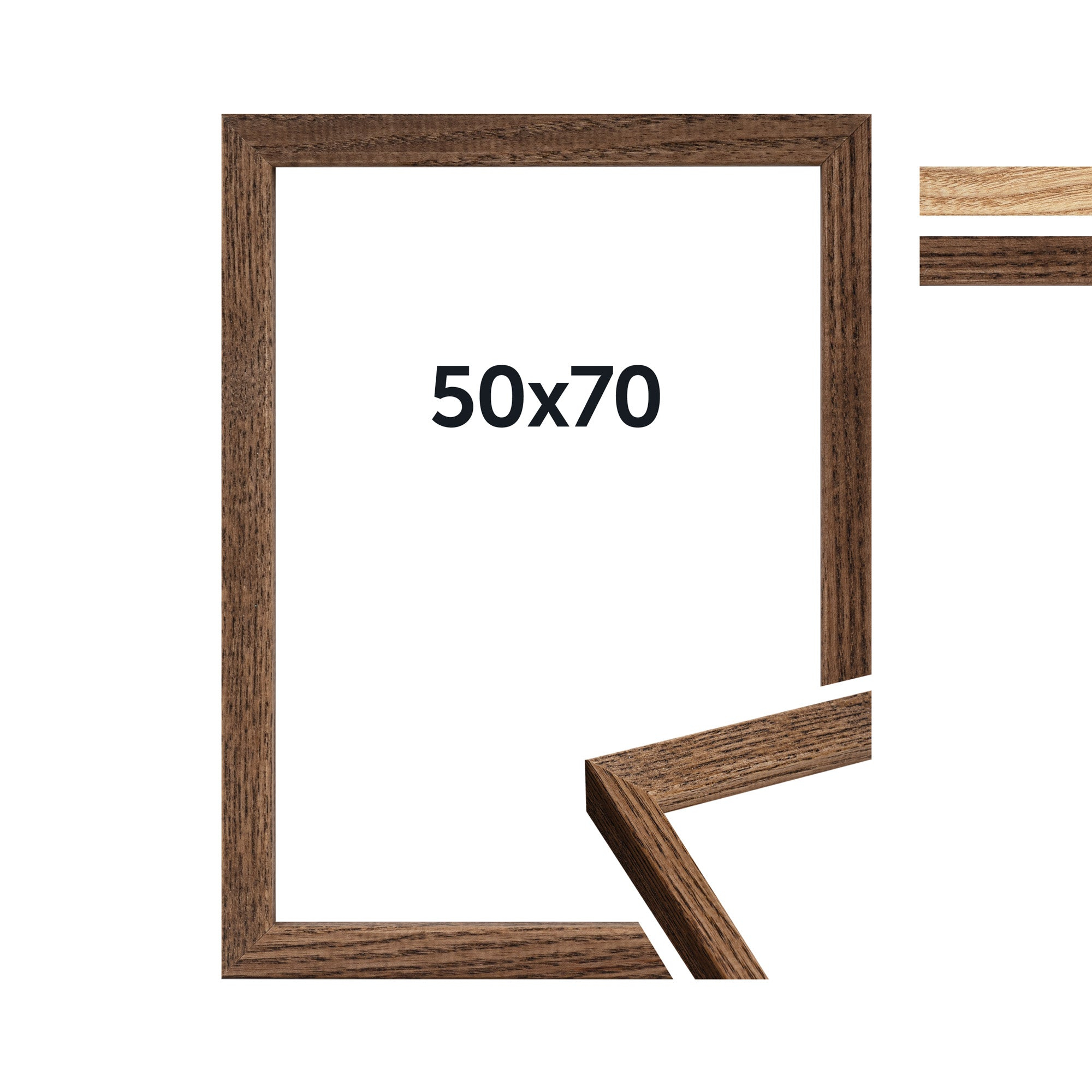 Un cadre en bois marron 50x70 cm avec échantillons de bois.