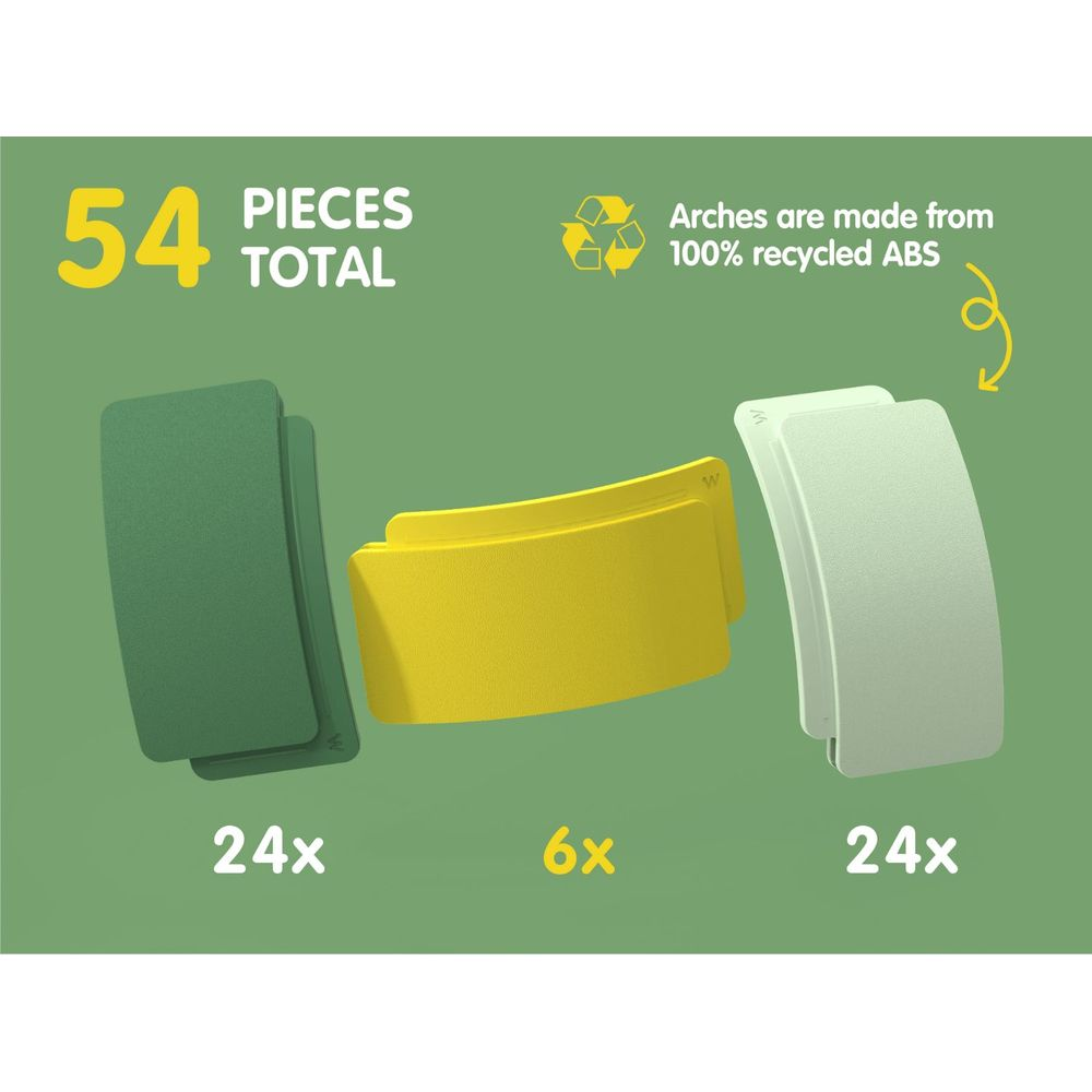 Arches vertes, jaunes et gris clair. 54 pièces au total. 24x vertes, 6x jaunes, 24x gris clair.