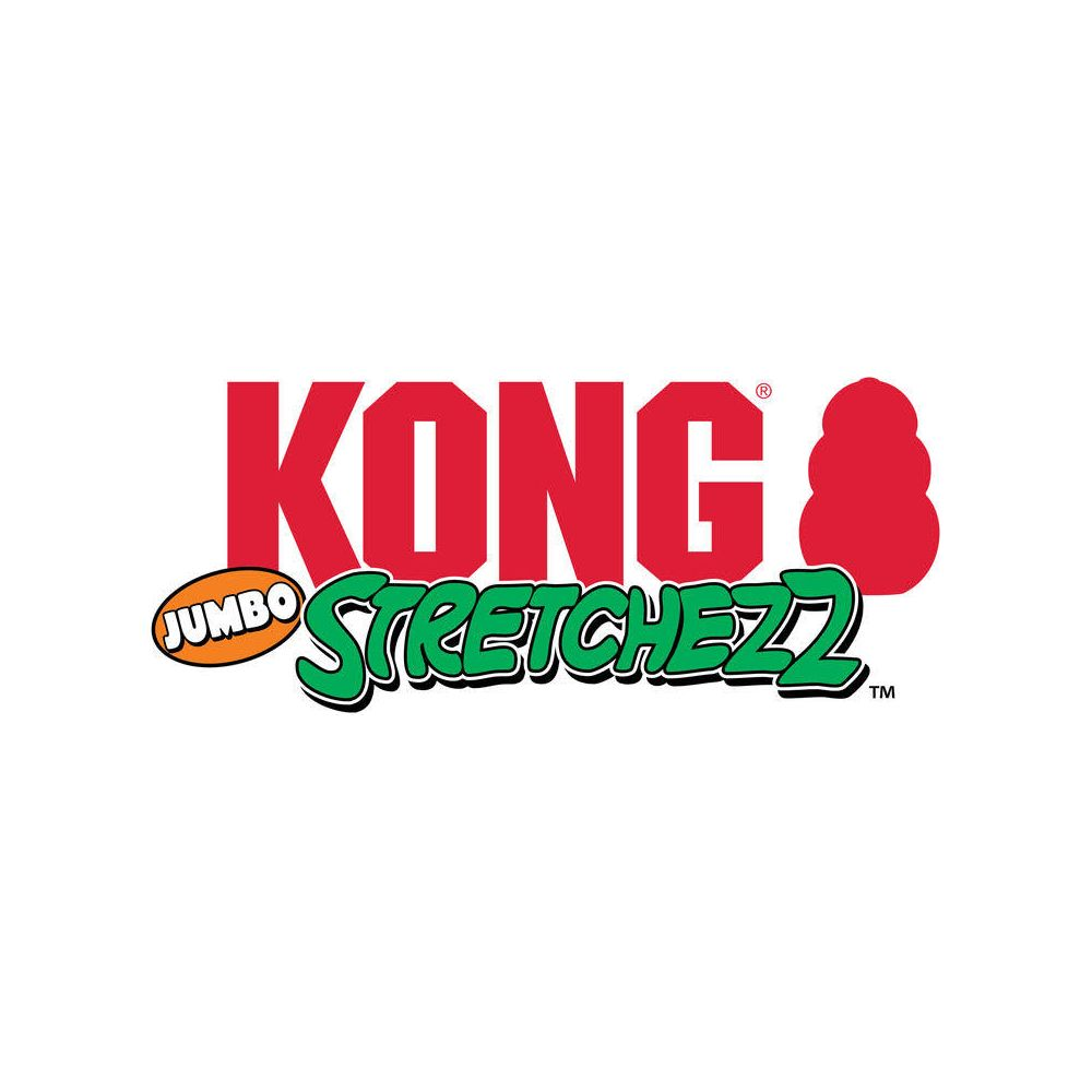Roter KONG Schriftzug über grünem STRETCHEZZ. Beides auf weißem Grund.