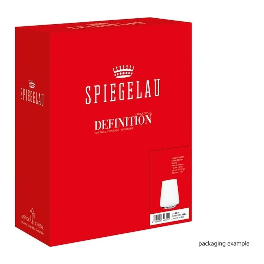 Rote Spiegelau Verpackung mit Glasabbildung und Produktdetails.