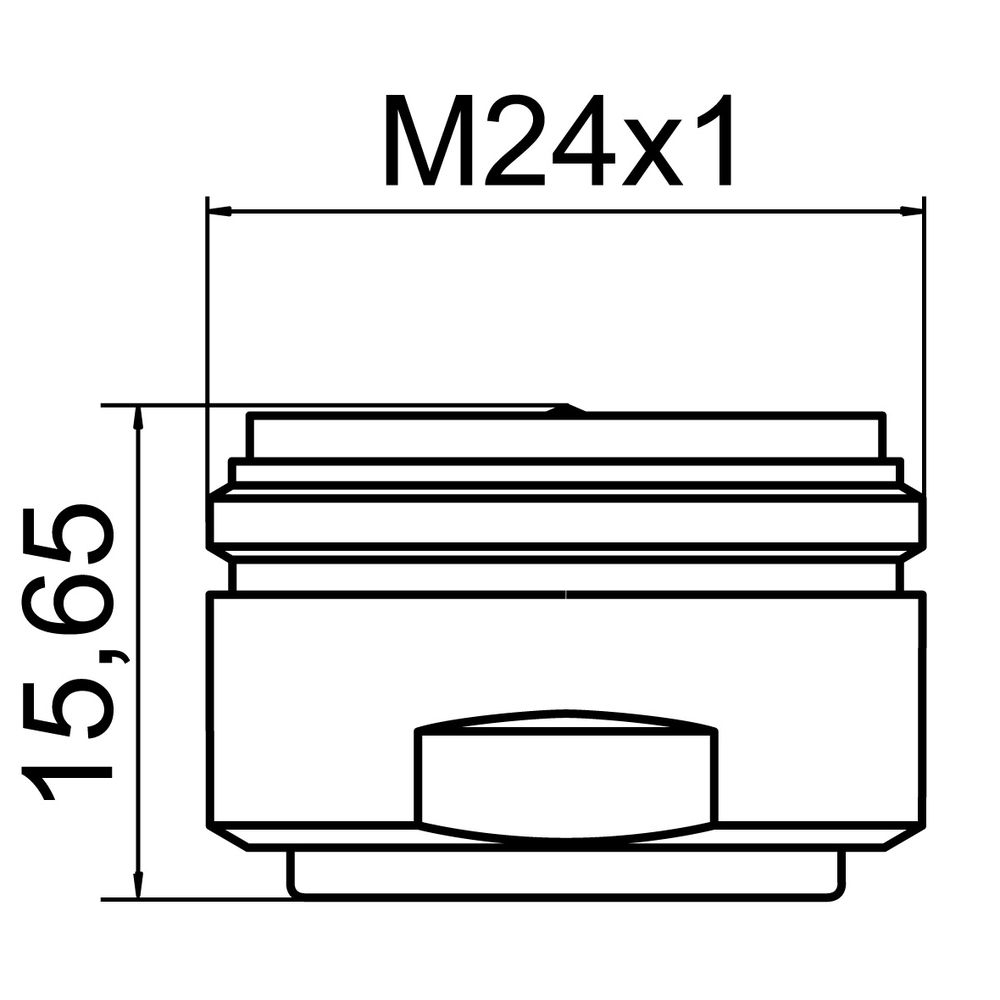 Technische Zeichnung mit Bemaßungen M24x1 und 15,65.