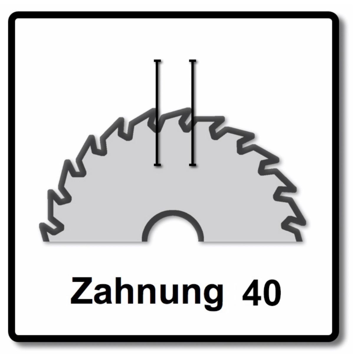 Sägeblatt mit 40 Zähnen, mit Markierungen zur Zahnteilung.