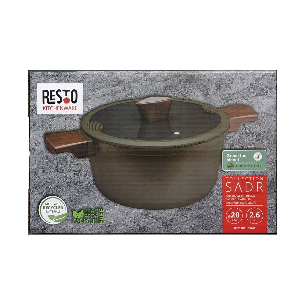Resto Kochgeschirr Kasserolle mit Deckel, 20cm, 2.6L, aus recyceltem Material.