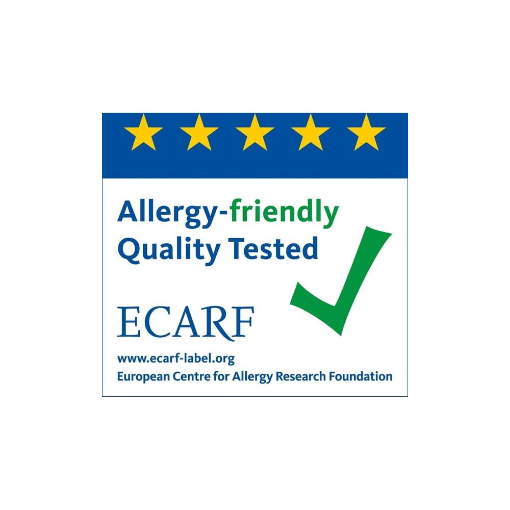 ECARF-Siegel: Allergikerfreundlich, Qualität geprüft. Mit Sternen und Häkchen.