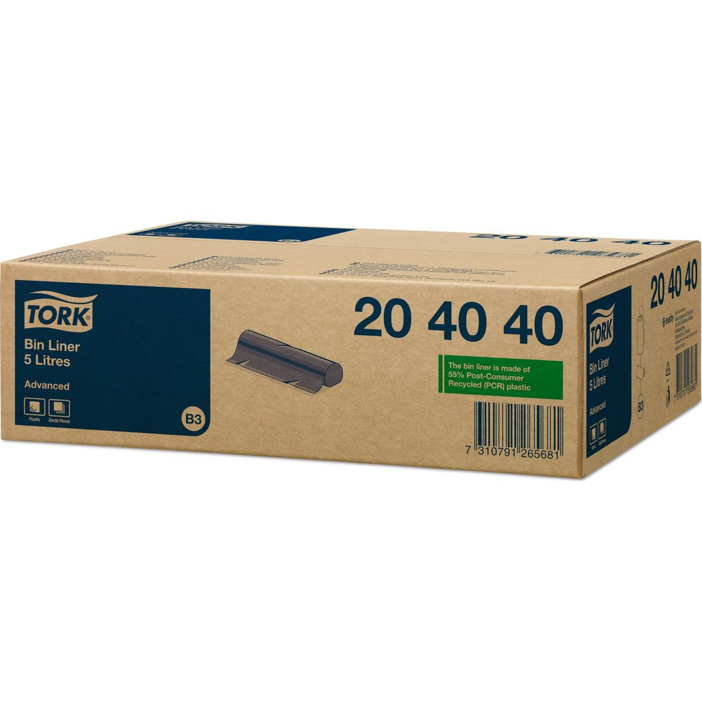 Tork Bin Liner 5L Karton, 20x40x40 cm, aus 55% recyceltem Kunststoff.