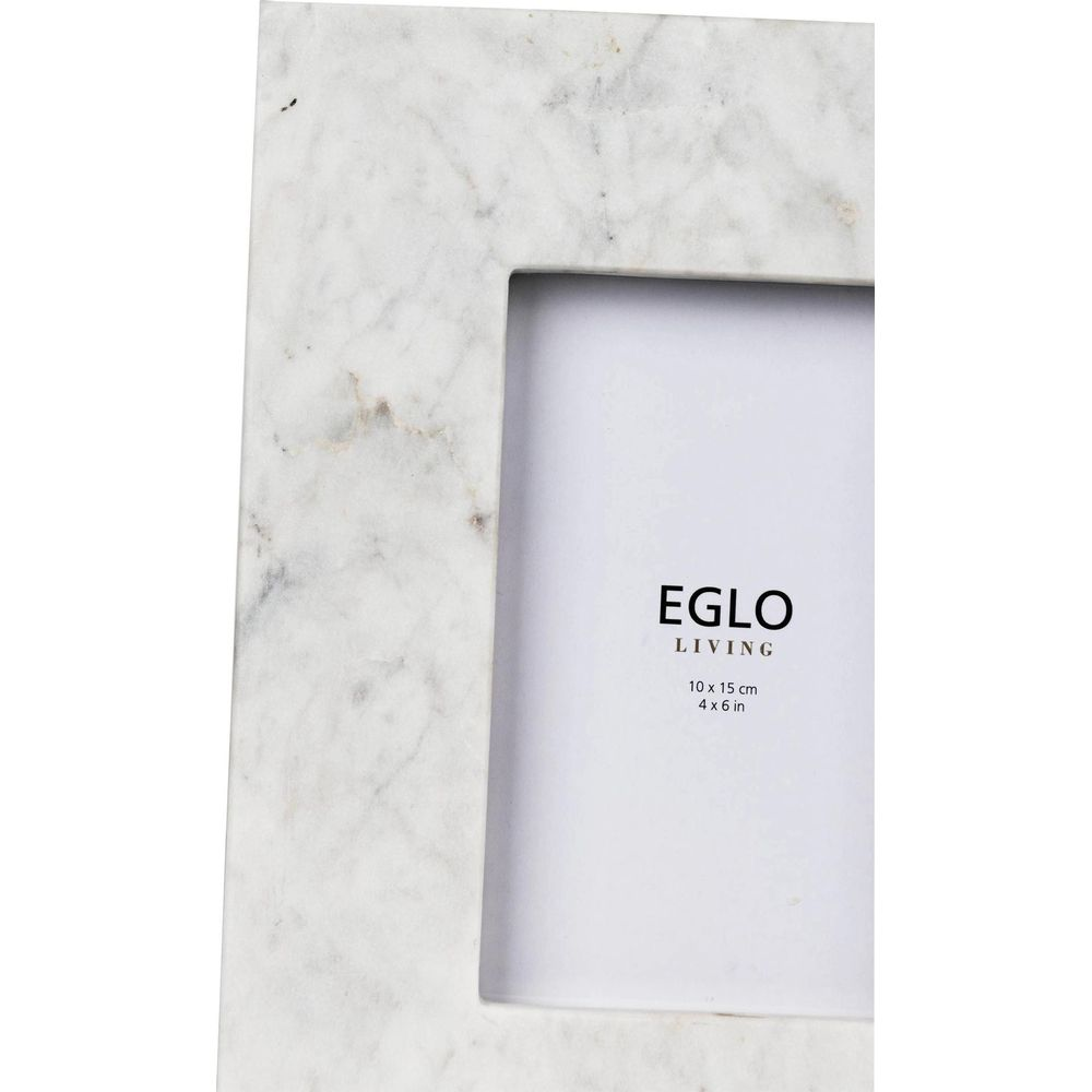 Un cadre photo en marbre avec le logo EGLO LIVING et les dimensions.