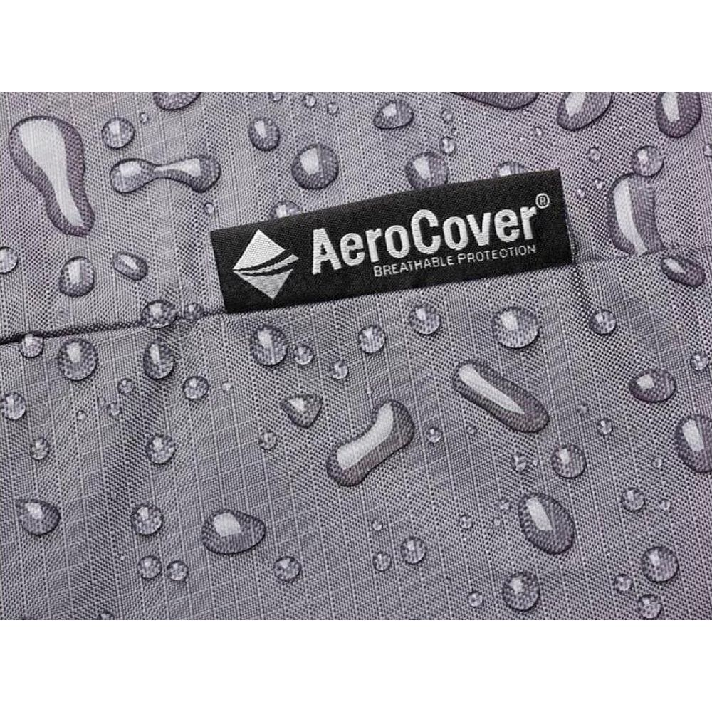 Grauer Stoff mit Wassertropfen und dem AeroCover-Logo.