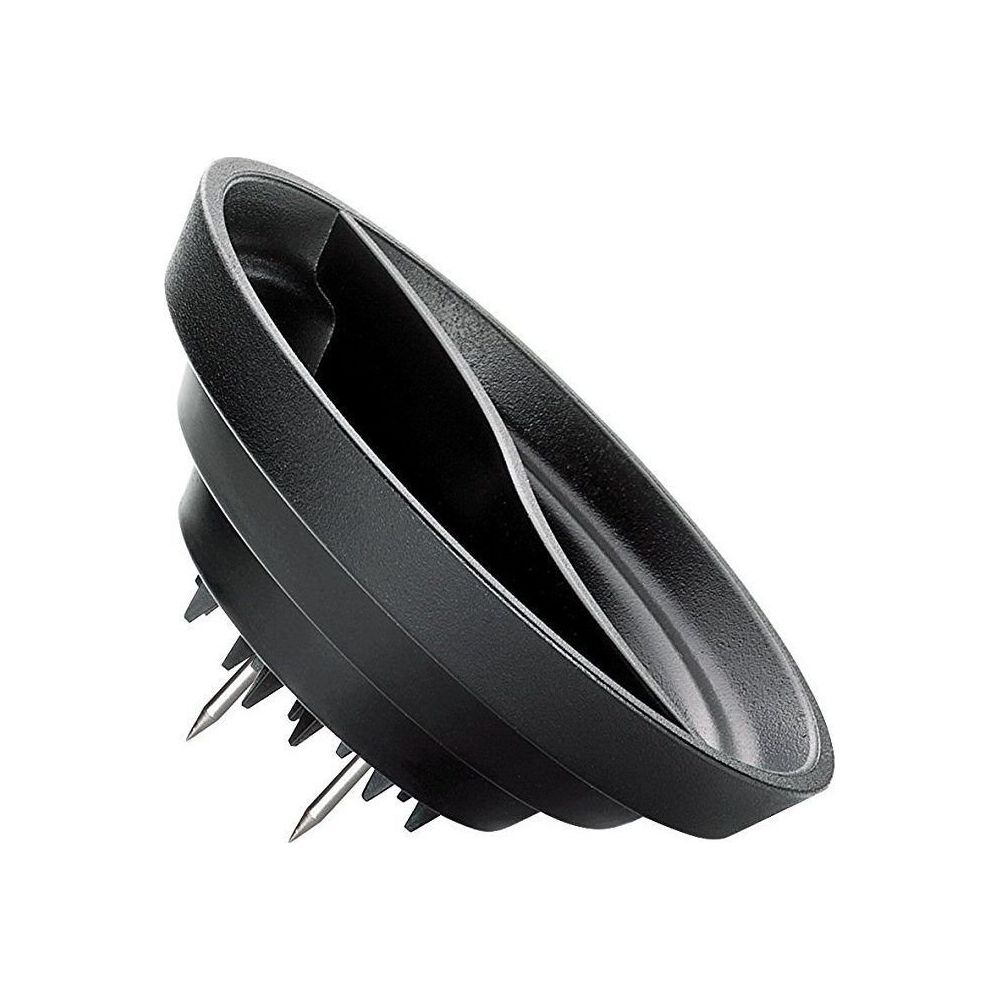 Accessoire diffuseur de cheveux noir en plastique avec épingles métalliques.