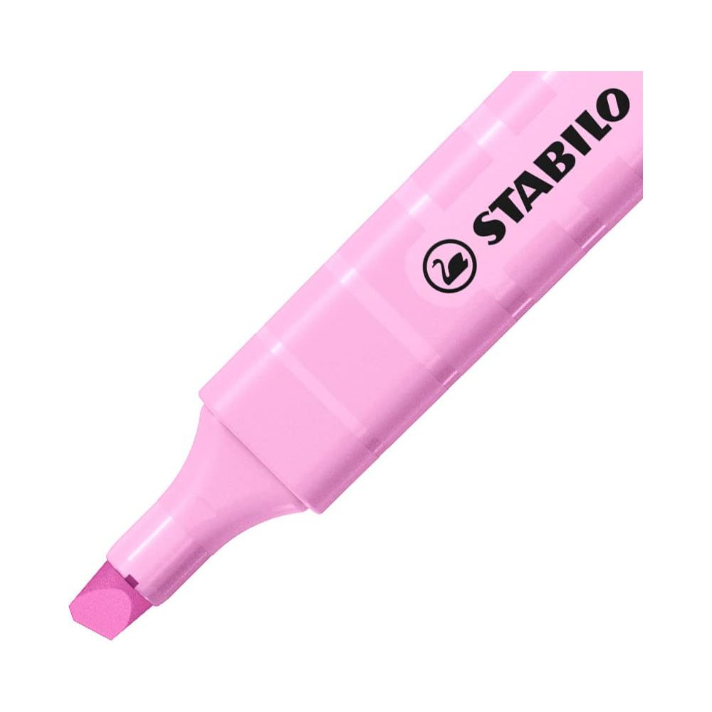 Ein rosa Stabilo Textmarker mit schwarzem Logo und Schriftzug.