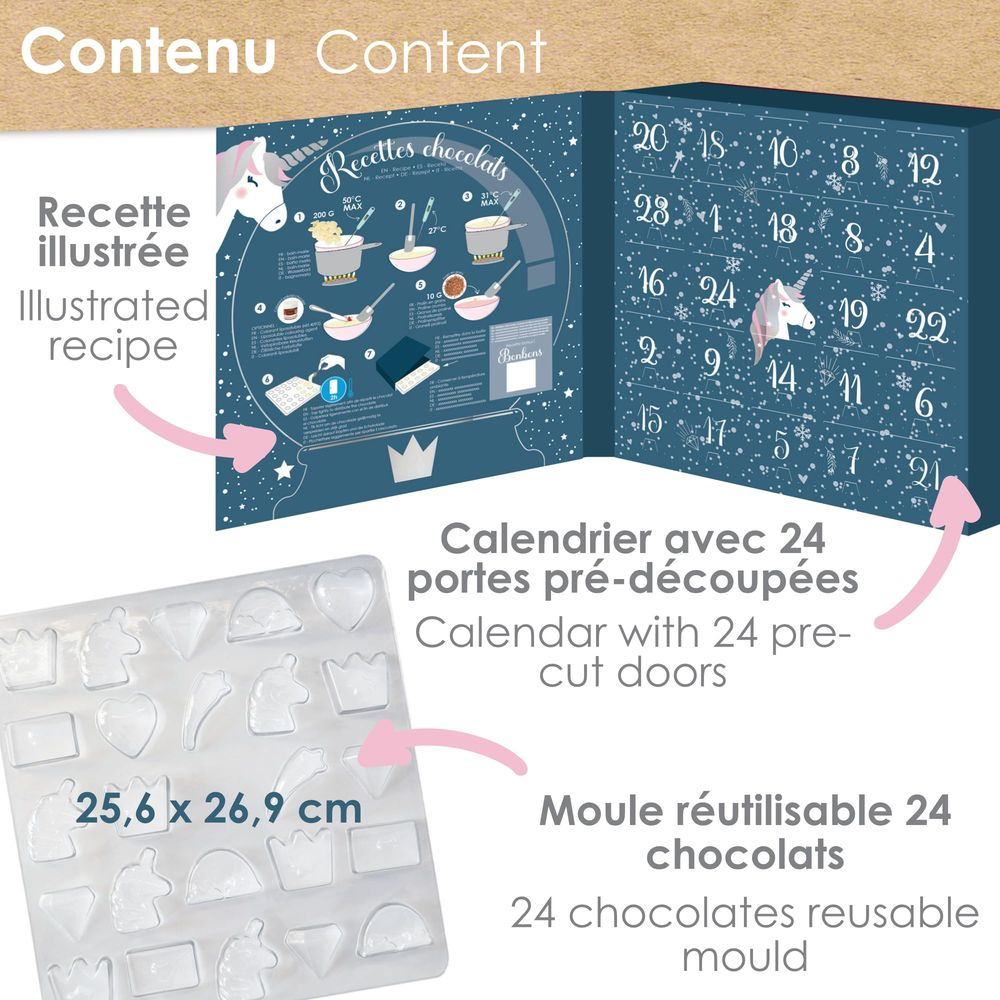 Libro ricette cioccolato, calendario avvento 24 porte, stampo.