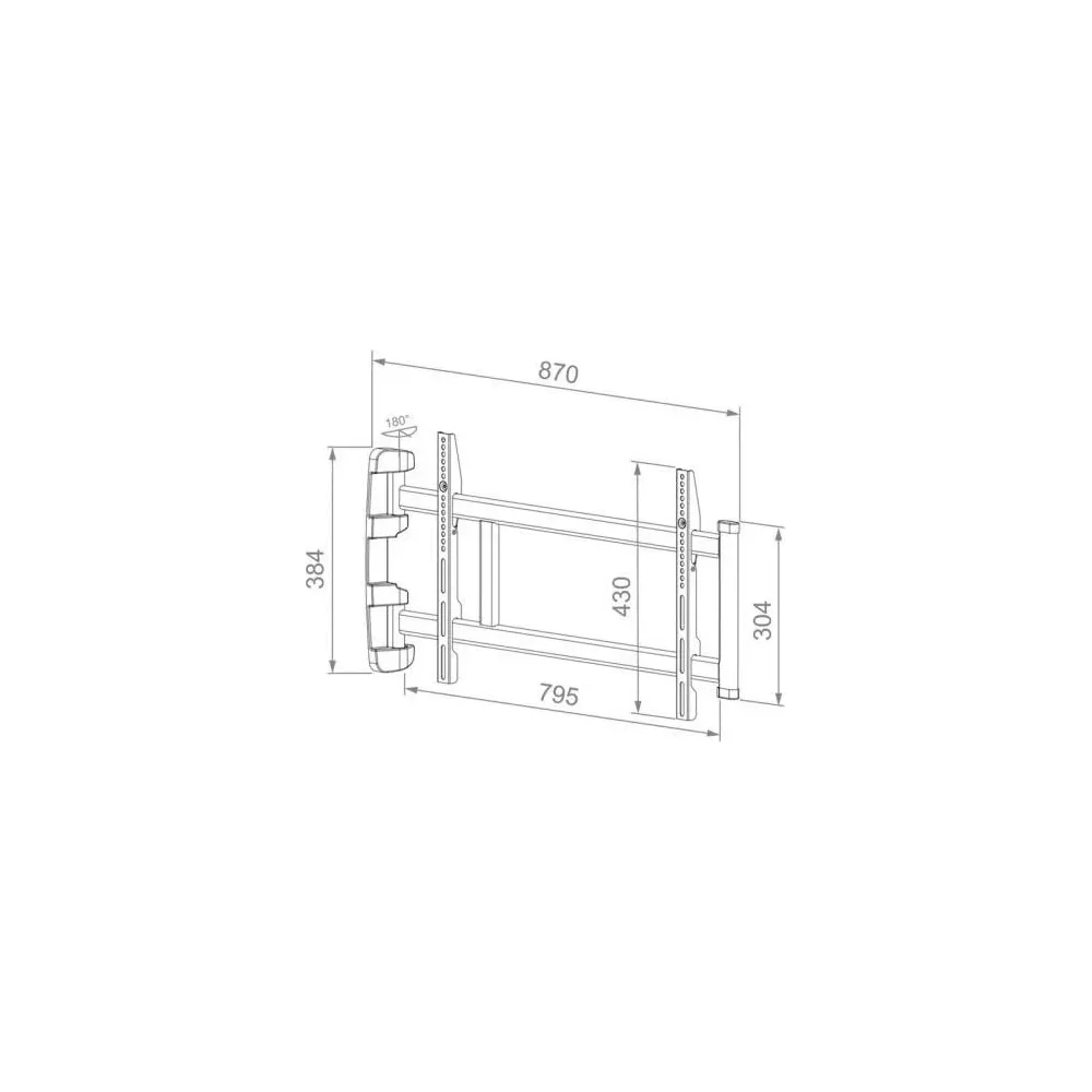 Dessin technique d'un support mural TV avec dimensions.