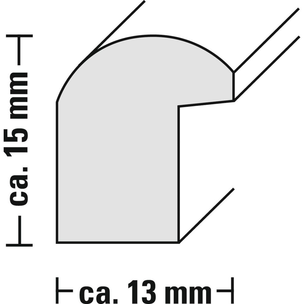 Profil gris avec des dimensions de 15 mm et 13 mm.