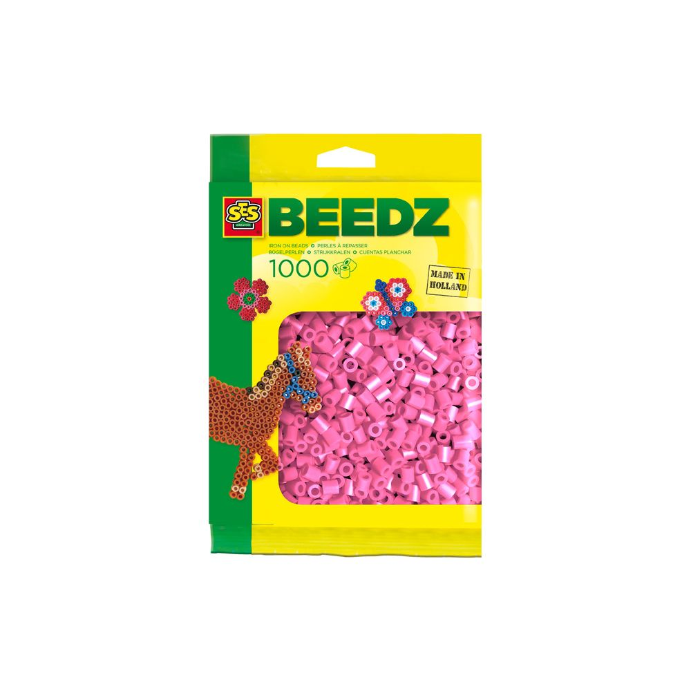 Packung mit 1000 rosa Bügelperlen, zeigt ein Pferdebild.