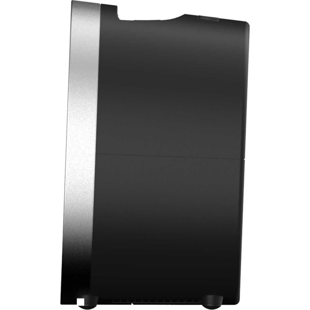 Appareil électronique noir avec une bande argentée sur le côté gauche.