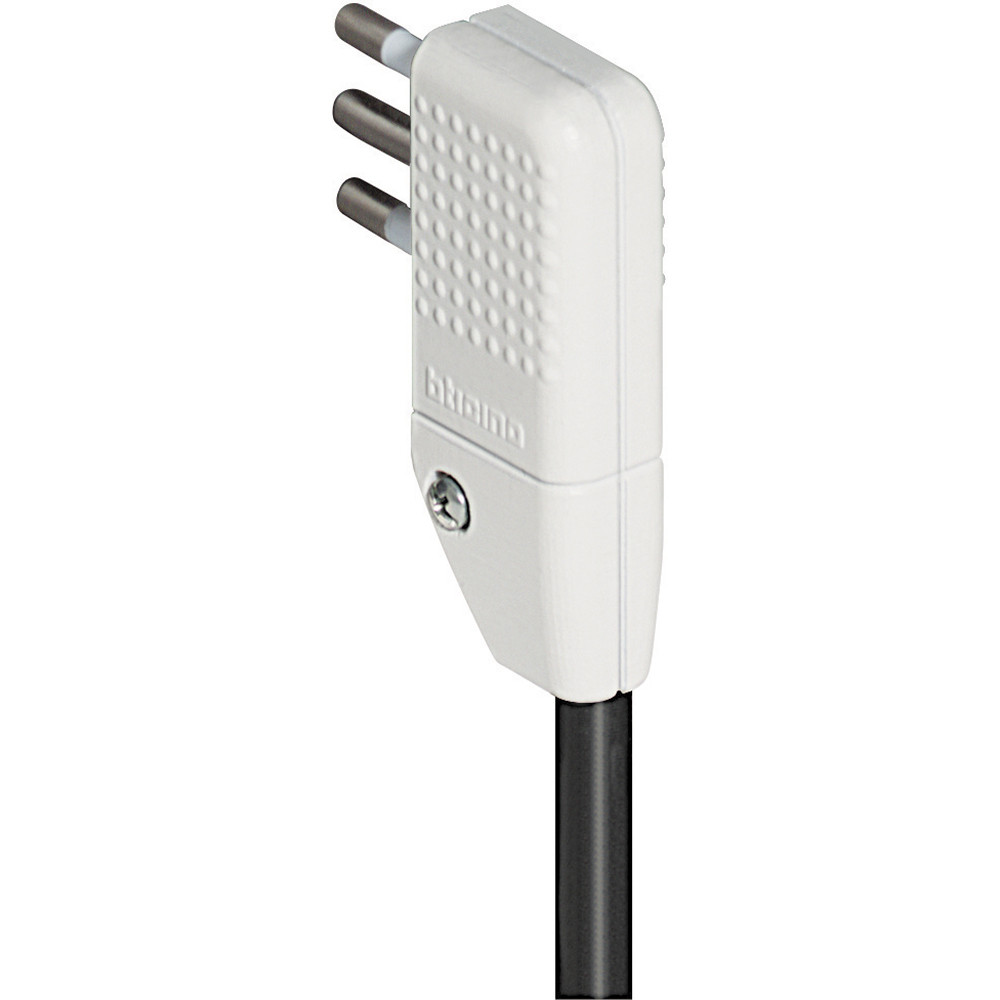 Ein weißer 3-poliger Stecker mit einem schwarzen Kabel.