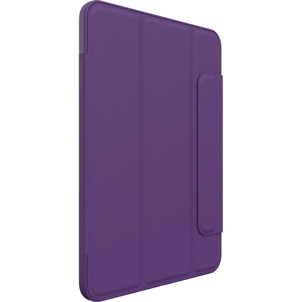 Lila Tablet-Hülle mit Stifthalter an der Seite, auf weißem Hintergrund.