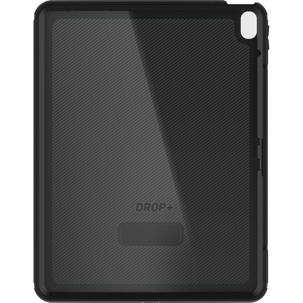 Schwarzes Tabletgehäuse mit gerilltem Muster und "DROP+"-Logo.