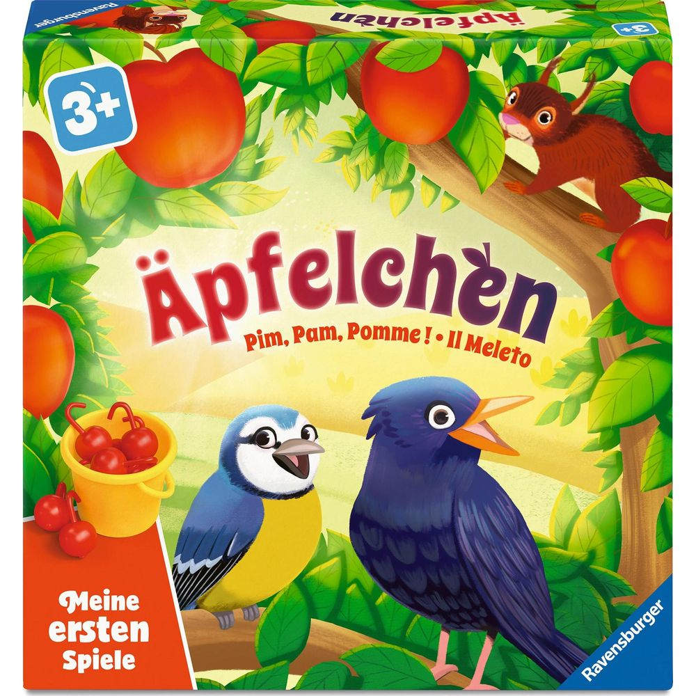 Bilderbuch von Ravensburger mit Äpfeln, einem Eichhörnchen und Vögeln.