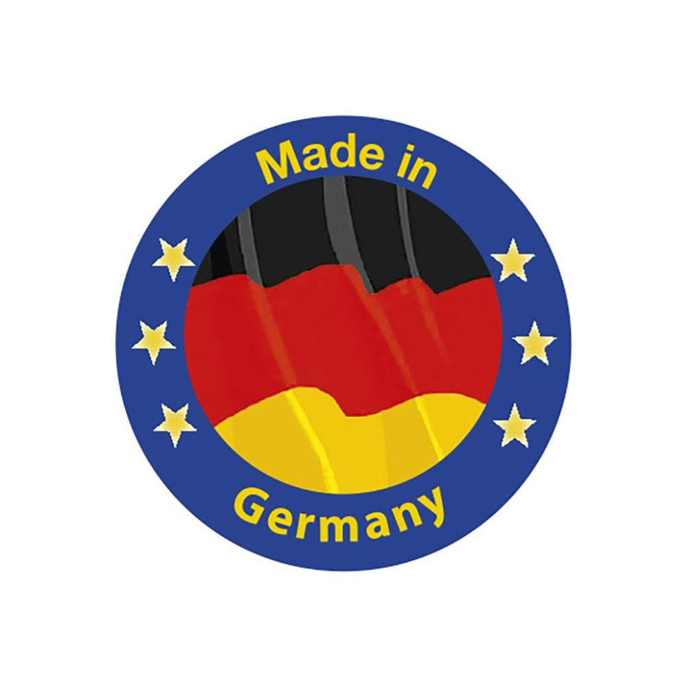 Sigillo "Made in Germany" con bandiera tedesca e stelle UE.