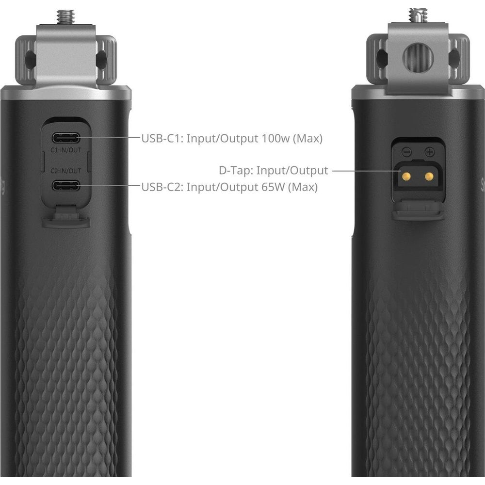 Poignée noire avec deux ports USB-C et un port D-Tap.