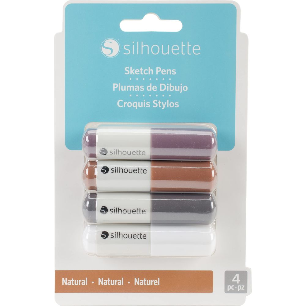 Vier Silhouette Sketch Pens in Lila, Braun, Grau und Weiß.