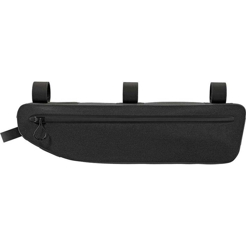 Sacoche noire pour cadre de vélo avec fermeture éclair et boucles de fixation.