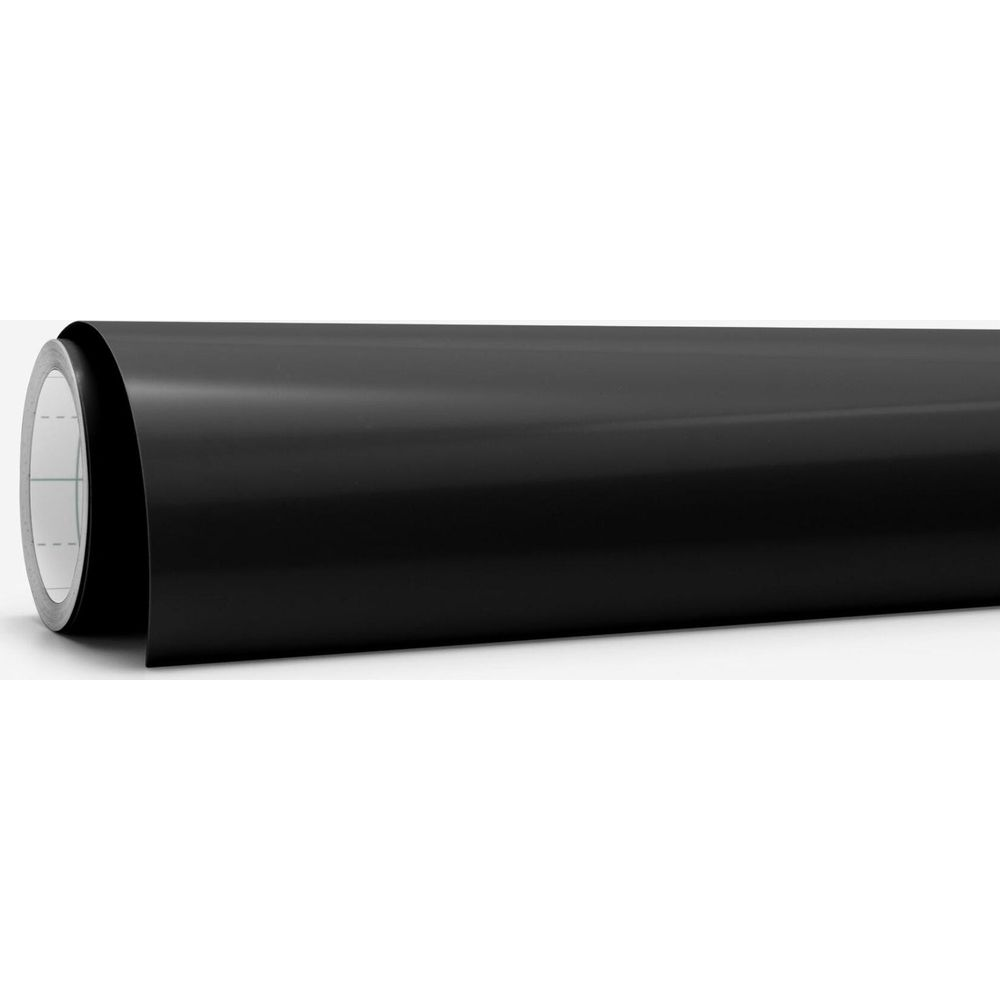 Eine aufgerollte schwarze Folie mit glänzender Oberfläche auf weißem Hintergrund.