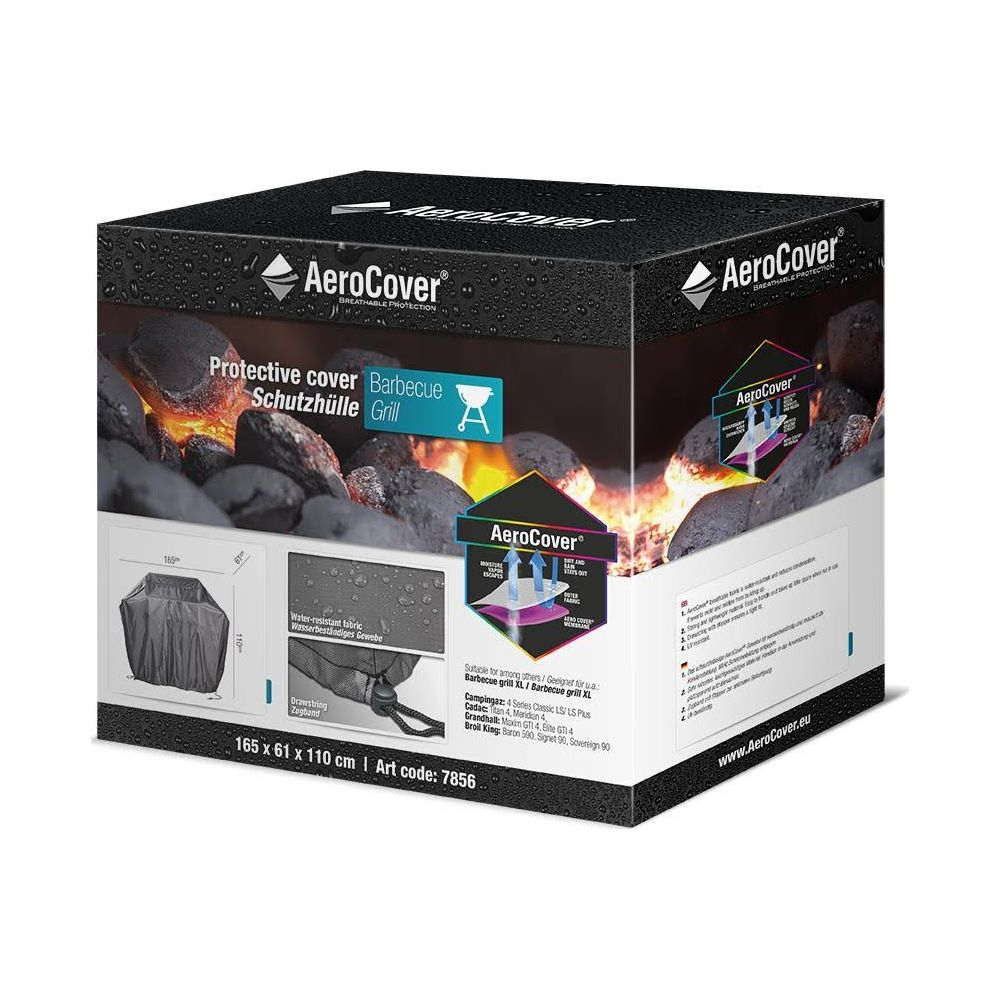 Verpackung für einen Grill-Schutzbezug mit den Maßen 165x61x110 cm.