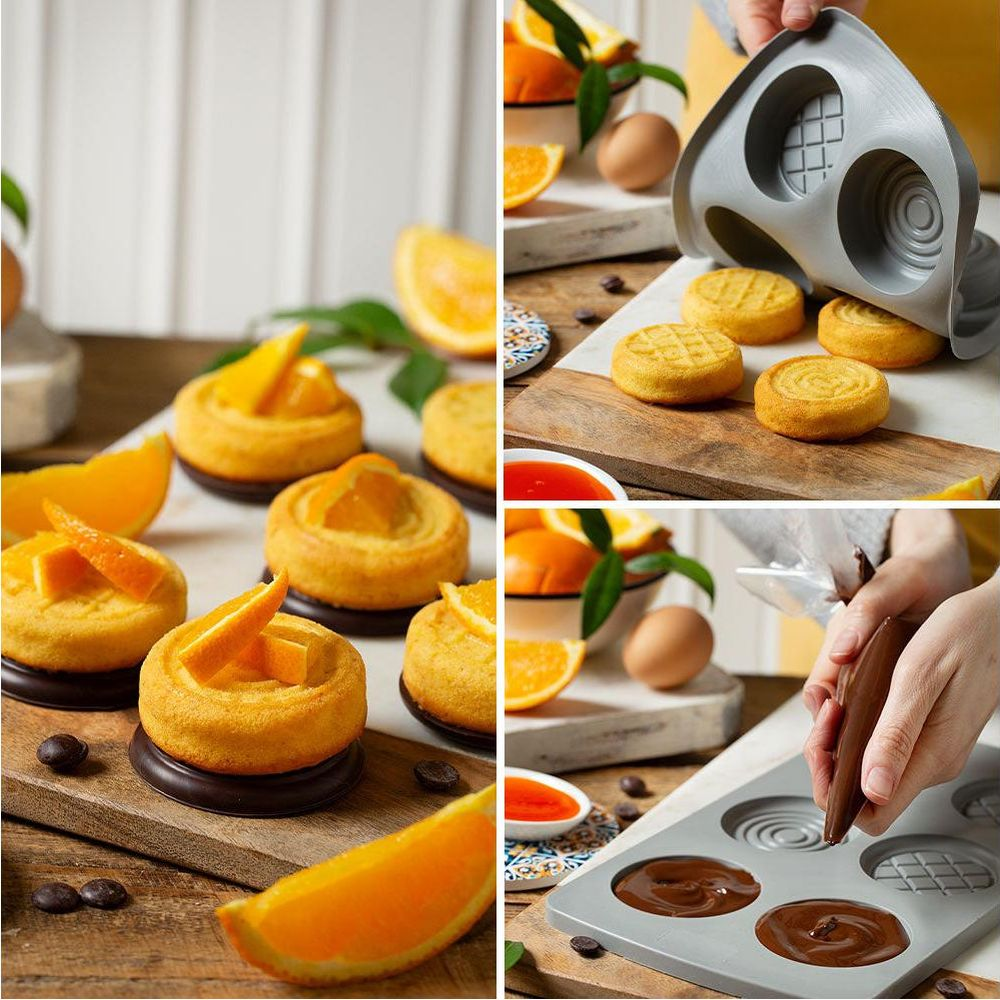 Orangen-Kekse mit Schokoladenboden und Orangenscheiben werden zubereitet.