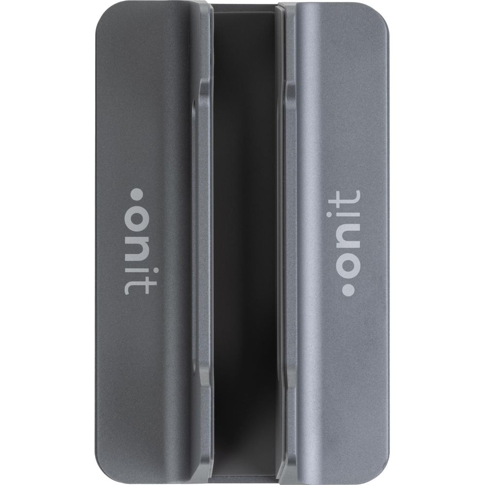 Supporto grigio con logo 'onit' inciso su entrambi i lati.