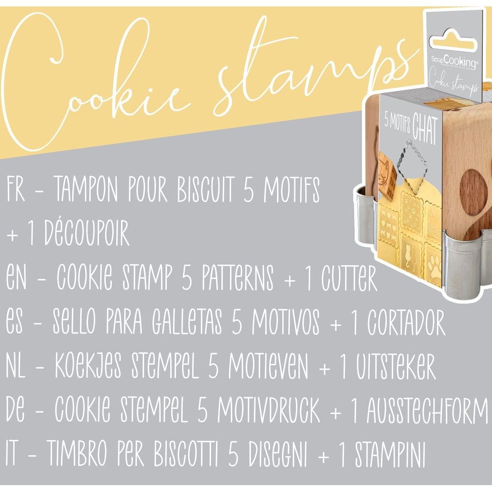 Cookie Stamps: Holzstempel mit 5 Mustern und 1 Ausstecher für Kekse.